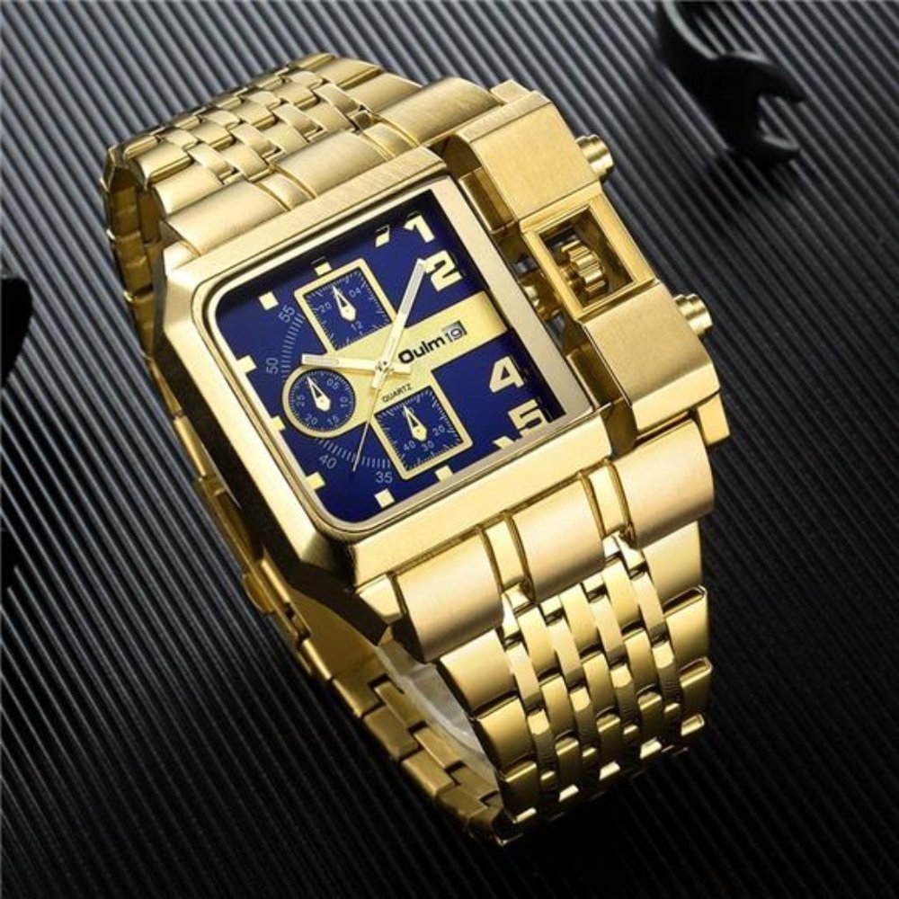 Gold/Blue Big Dial Watch for Men